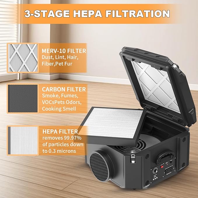 M-T Air Scrubber with 3 Stage Filtration, Stackable Negative Air Machine