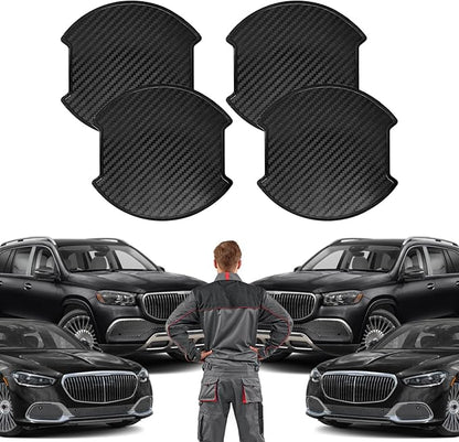 4PCS Carbon Fiber Car Door Handle Cup Scratch Protector, 3D TPU Vehicle Door Bowl Sticker, Automotive Door Handle Cup Paint Protective Film Cover Guard Pad, Universal Car Exterior Accessories