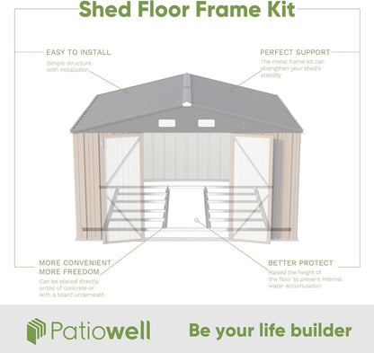 Patiowell 10 x 10 FT Outdoor Storage Shed with Floor Frame, Metal Yard Shed with Design of Lockable Doors, Utility and Tool Storage for Garden, Patio, Backyard, Outside use, Brown