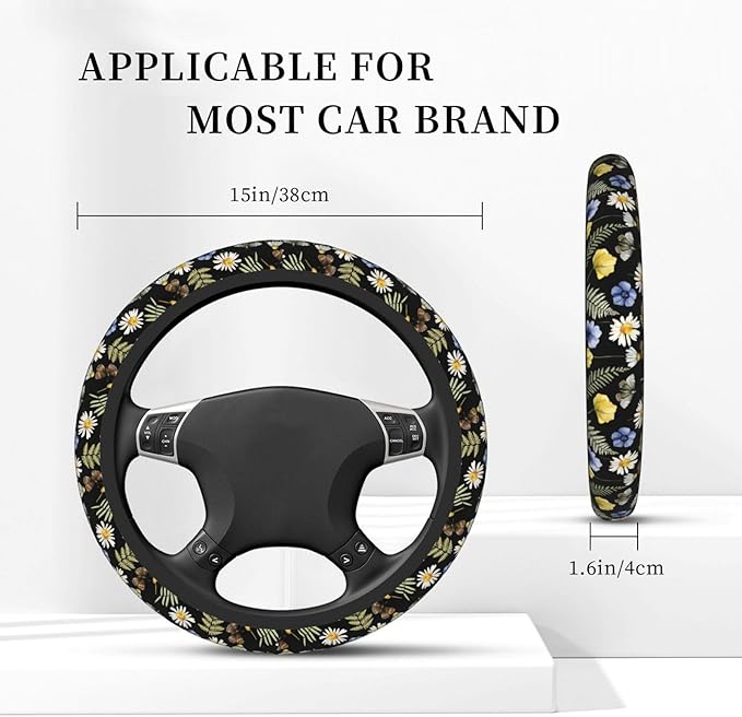Wildflower Steering Wheel Cover for Men Women Universal Car Accessories 15 Inch Neoprene Auto Interior Decor