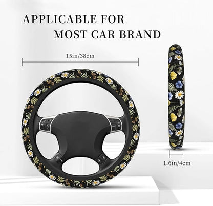 Wildflower Steering Wheel Cover for Men Women Universal Car Accessories 15 Inch Neoprene Auto Interior Decor