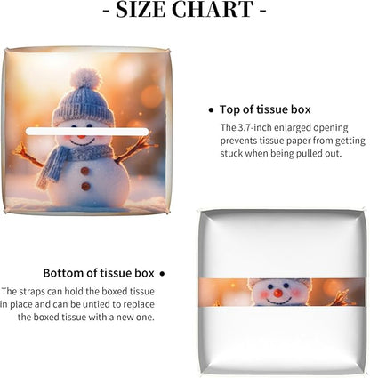Cute Christmas Snowman Tissue Box Cover Square,Winter Christmas Snowman Tissue Box Holder Waterproof Leather Facial Paper Organizer Dispenser for Bathroom Home Car Nightstand Vanity Desk