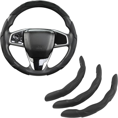 West Llama 3PCS Leather Car Steering Wheel Cover,Snap On Steering Wheel Protector Universal 99% Cars(3PCS-Black)