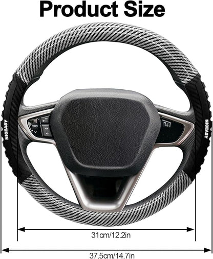 Sport Style Blue PU Leather Steering Wheel Cover with Bright-Blue Sport Grip Anti-Slip Breathable Steering Wheel Accessory Universal Fit 14.75-15 inch