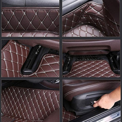 Custom Making Car Floor Mats Compatible for 2000-2025 All Mode Sedan SUV Sports Car Full Coverage Cute Pads Protection Non-Slip Leather Floor Liners (Black+Pink Edge)