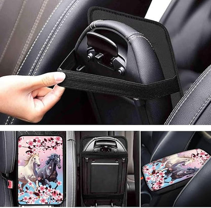 JoyLamoria Horse Floral Vehicle Center Console Cover Armrest Cover Pad Universal Fit Soft Comfort Center Console Armrest Cushion for Car Truck SUV