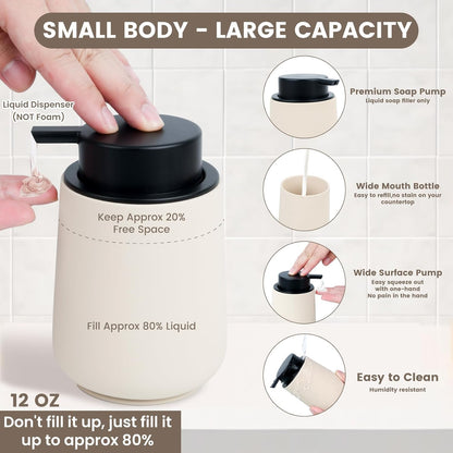 Beige Bathroom Accessories Set - 4 Pcs Bathroom Accessory Sets with Toothbrush Holder,Lotion Soap Dispenser,Qtip Holder Dispensr & Vanity Tray,Bathroom Countertop Vanity Oganizer - Beige