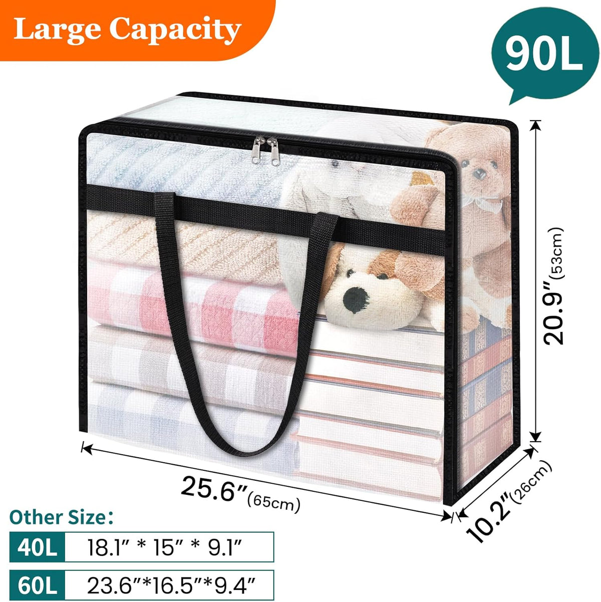8 Pack Clear Storage Bags for Comforter, Clothes & Bedding, Plastic Blanket Storage with Zipper and Handle, Moving Bags, Closet Organizer and Under-Bed Storage (90L)