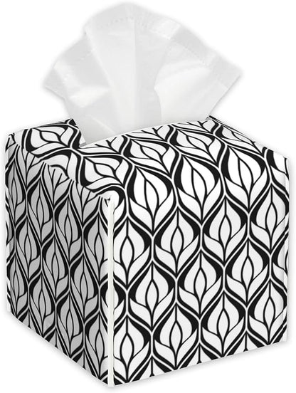 Abstract Geometric Tissue Box Cover Square,Tissue Box Holder with Belt Bottom,Stylish Leather Napkin Holder for Vanity Countertop,Nightstands,Office Desk,5.2"×5.2"×5.2"