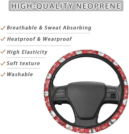 AFPANQZ Christmas Steering Wheel Covers Xmas Decor Car Accessories Cartoon Santa Claus Car Steering Wheel Covers Anti-Slip Soft Grip 14-15 inch Stretch-on Steering Wheel Protector Rrd