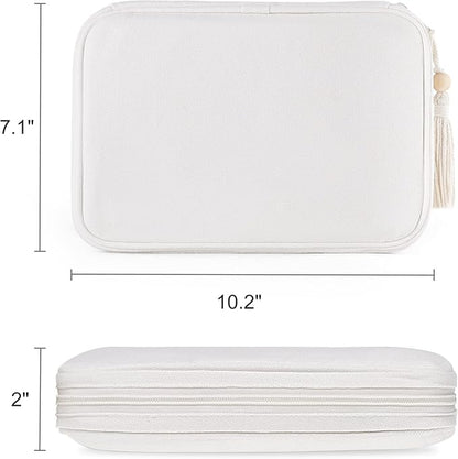 Mkono Electronics Organizer Travel Cable Cord Organizer Cotton Bag, Portable All-in-One Accessories Travel Essentials Storage Case with Tassel for Cable Charger Phone USB Pouch for Women, White