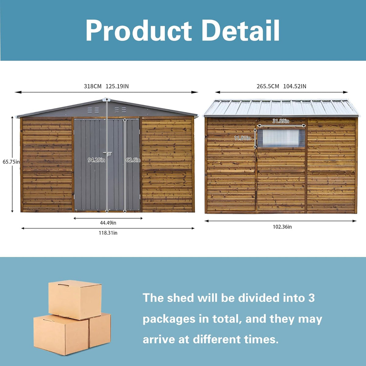 10x8 FT Wood Storage Shed, Outdoor Storage Shed with Lockable Door, Window & Vents, Waterproof Wooden Metal Tool Storage for Garden, Lawn, Backyard, Patio