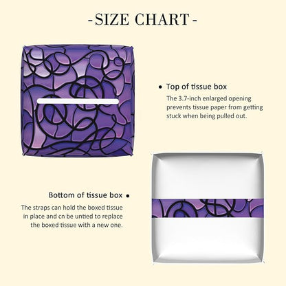 POIUBLE Abstract Purple Stained Glass Tissue Box Cover Leather Tissue Box Holder Square Facial Paper Organizer Dispenser for Bathroom Kitchen Bedroom Vanity Countertop Night Stands