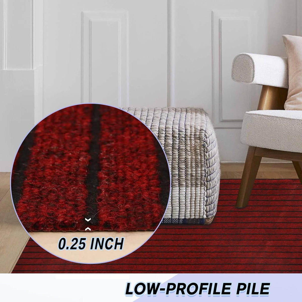 Custom Size Backed Non-Slip Area Rugs Runner, Easy Clean, Waterproof Runner Rugs for Hallway Entryway, Kitchen, Laundry, 4FT x 71FT, Red Stripe