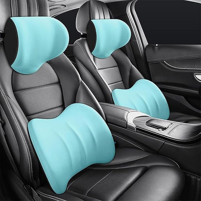 Car Headrest & Lumbar Support Cushion for Honda Civic 2012 2013 2014 2015, Ergonomic Car Seat Headrest Memory Foam Neck and Back Pillow Kit Breathable Removable for Driving Fatigue Relief