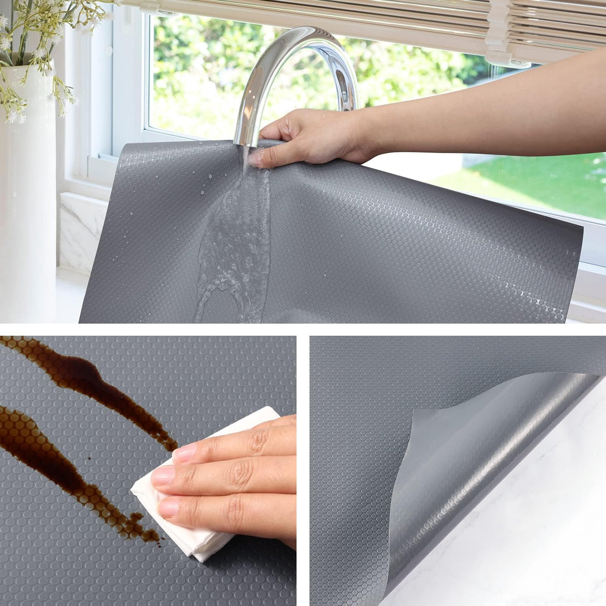 Shelf Liners for Kitchen Cabinets Refrigerator Liners Waterproof & Oil-Proof Kitchen Cupboard Liner Plastic Drawer Mats EVA Non Adhesive Fridge Liner for Shelves Gray 11.8 x 59 Inch