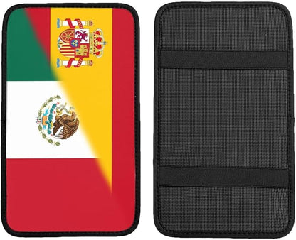 Spanish Spain Michoacan Mexico Mexican Flag Auto Center Console Armrest Cover Car Handrail Box Cushion Pad Mat Universal Fit Most Vehicle Sedan Truck SUV Soft Comfort Decor Accessories