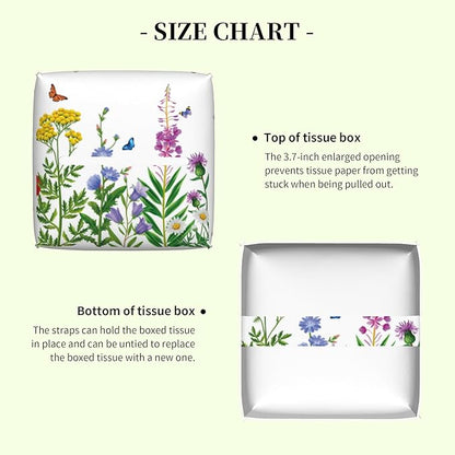 Colorful Flowers and Butterfly Tissue Box Cover,Wildflower Floral Waterproof Leather Square Tissue Box Cover Case Facial Paper Organizer Dispenser Box Holder for Home Office Bathroom Vanity Countertop