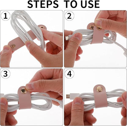 6 Pieces Cord Organizer, PU Leather Cable Organizer Reusable Cable Straps Clips Wire Ties Charging Cord Power Cord Earphone USB Holder Multipurpose Winder Holder Keeper Manager Management