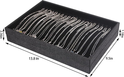 Julysky 2 Pcs/set Stackable Jewelry Organizer Trays，Necklace Tray+Necklace Tray, Jewelry Displays for Selling,Black