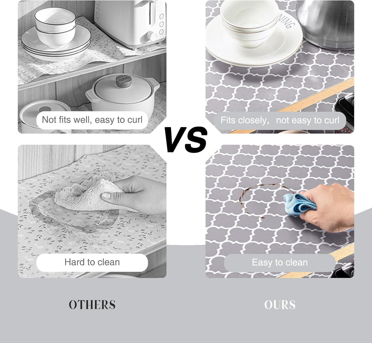 Glotoch 24 Inch Extra Wide Non Slip Shelf Liner, Non Adhesive Drawer Liner, Waterproof Shelf Liners for Kitchen Cabinets, Refrigerator, Wire Shelving, Bathroom, Pantry-Heavy Duty, Durable,Grey