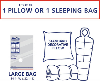 Hefty Vacuum Bags for Clothes 4 Pack, Space Saving Large Vacuum Storage Bags (34 X 22 Inches) Compression Seal for Bedding, Travel Pump Included (4 Large Heavy Duty)