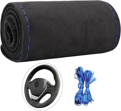 Suede Leather Steering Wheel Cover Wrap Kit - DIY Stitch-On for 18-19" Wheels, Superior Sweat Absorption & Non-Slip Grip, Comfortable & Durable Year-Round Upgrade