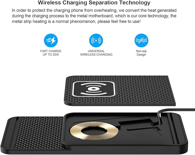 Wireless Charging Pad for Car for Kia Sportage 2018-2023 2024, 20W Fast Qi Car Ultra-Slim Wireless Charger Mat Non-Slip Silicone Dashboard Charging Pad,Type-c