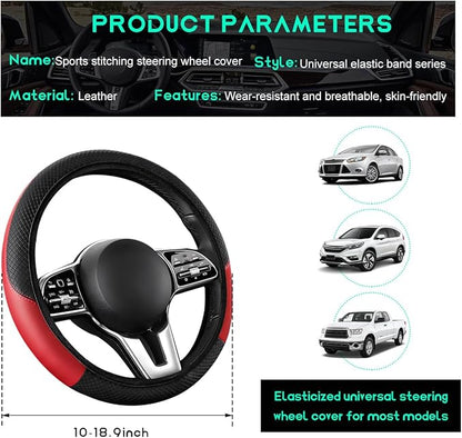 Car Steering Wheel Cover, 15 inch Carbon Fiber Microfiber Leather Elastic Steering Wheel Protector, Breathable Anti-Slip Comfortable Steering Wheel Covers for Most Cars (Black&Red, AD)