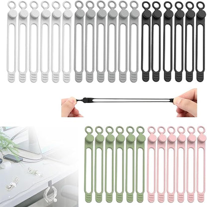 Silicone Cable Ties, Reusable Cable Management Organizer, Multipurpose Elastic Cord Organizer, 5Color, 30Pack