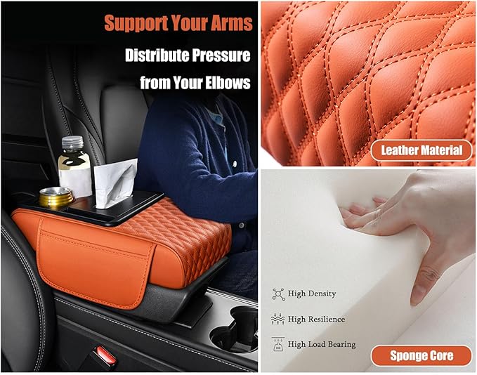 Car Armrest Center Console Cover for Suzuki Grand Vitara (JT) 3.Gen (4door) 2005-2017, Center Console Pad with Cup Holder, Multifunctional Armrest Cushion,F Orange