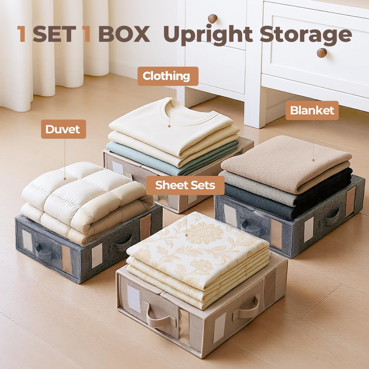 6Pack Sheet Organizers and Storage - King/Queen Size Sheet Storage Organizer with Window, Foldable & Dustproof Sheet Organizer for Linen Closet for Summer Blankets & Sheet Sets,Grey