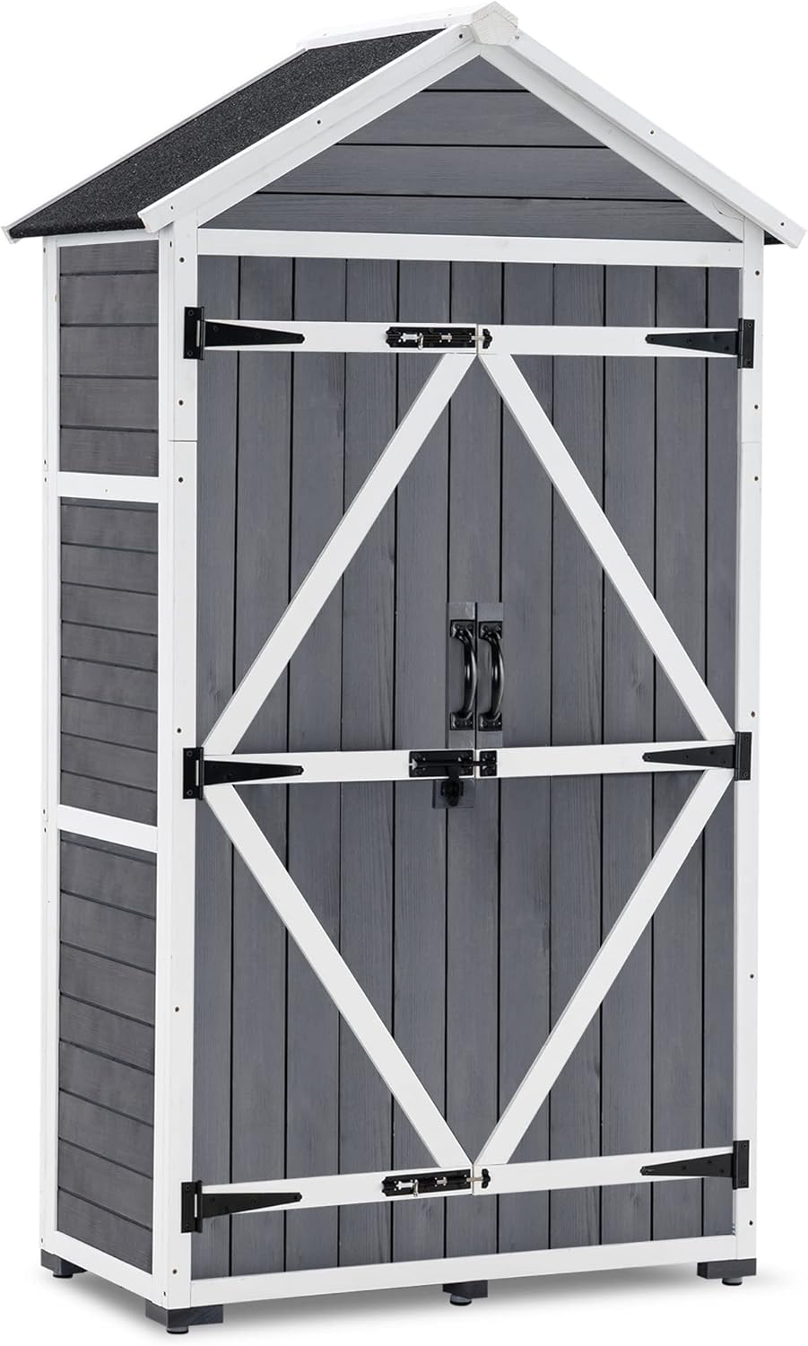 MCombo Outdoor Storage Cabinet with 2 Shelves, Outside Storage Shed with Floor, Wooden Garden Tool Shed with Latch for Yard Deck Lawn, 1000
