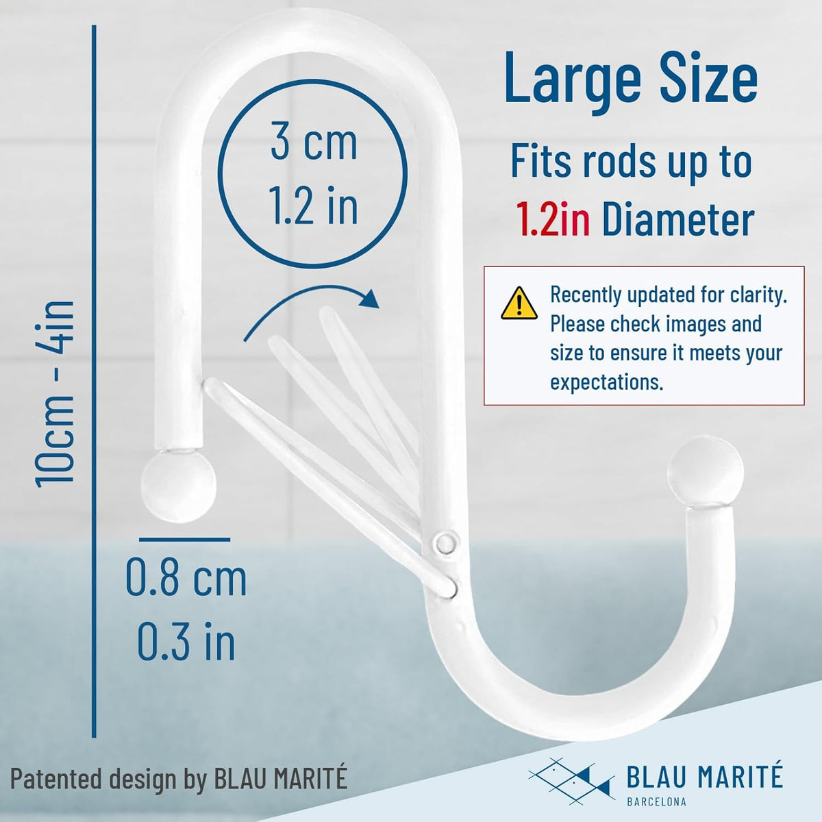 6-Pack Metal S Hooks for Hanging – Heavy-Duty S-Shaped Hook with Safety Buckle – Fits Bars up to 1.2 in – Anti-Drop S-Hooks for Closet, Wardrobes & Storage – White (Large)