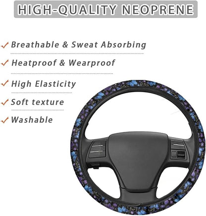 AFPANQZ Steering Wheel Protection for Automotive Steering Wheel Covers, Blue Purple Butterfly Sweat Absorption Comfort Grip for Driver Women Men