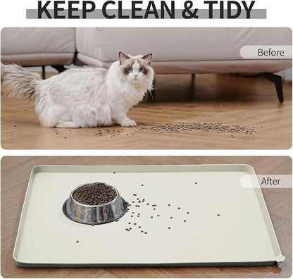 Reopet Waterproof Pet Feeding Mat with High Raised Edges, Heavier and Thicker Placemats for Cat Dog Water Bowl with BPA Free, Dogs Cats Food Mats for Messy Drinkers to Prevent Spill and Protect Floors