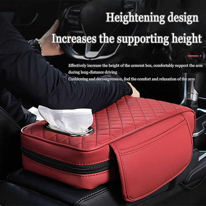 Car Center Console Cover for Toyota Highlander 3.Generation 2013-2020, Leather Car Arm Rest Cover, Car Armrest Cushion with 2 Storage Bags Car Center Console Armrest Pad, C Black+Red