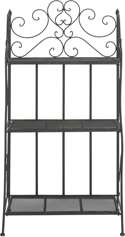 SAFAVIEH Outdoor Collection Torus Victorian Scroll Antique Black 3-Tier Shelf (Fully Assembled)
