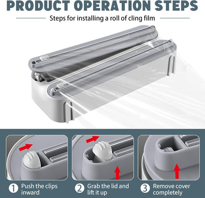 3 in 1 Plastic Wrap Dispenser with Cutter，Magnetic Aluminum Foil and Adhesive Film Organizer, Wall Mount Kitchen Wrap Organizer, Cling Wrap Dispenser with Paper Towel Holder and Cutter