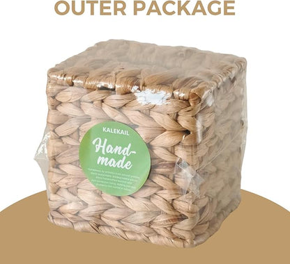 KALEKAIL Wicker Tissue Box Cover, Rattan Tissue Box Holder Square, Boho Decorative Woven Water Hyacinth Cube Tissue Holders for Bathroom Living Room Kitchen