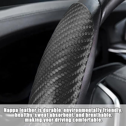 Mandark 3PCS Carbon Fiber Car Steering Wheel Cover, Anti-Skid Leather Vehicle Segmented Steer Wheel Protector, Auto Interior Protection Guard Accessories, Universal for Most Cars (Black)