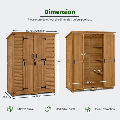 Macrout Large Outdoor Storage Cabinet with 6 Shelves (4.8 x 2.2 x 6.5 ft), Outside Storage Shed with Lock, Wooden Garden Shed for Yard Patio Lawn, 1738 (Natural)