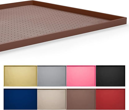 Hubulk Dog Feeding Mat,100% Waterproof Food Grade Silicone Pet Food and Water Bowl Placemat,Dishwasher, High Raised Edge to Prevent Spills,Nonslip Tray to Stop Messes on Floor（28"x18"x0.8", Brown）