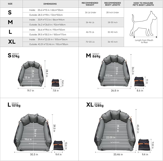 outask Inflatable Outdoor Dog Bed Waterproof,Portable Camping Cot for Large Dogs,Cooling Pet Bed with TPU Fabric Chew Proof Crate Bed Washable (Large)
