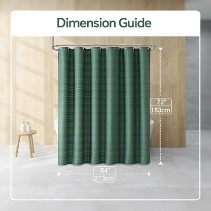 TURKIO Extra Wide Shower Curtain, 84 Inch Wide Dark Green Shower Curtain Waffle Weave Shower Curtain Striped Fabric Shower Curtains for Bathroom, Green Bathroom Decor, (84Wx72H, Dark Green)