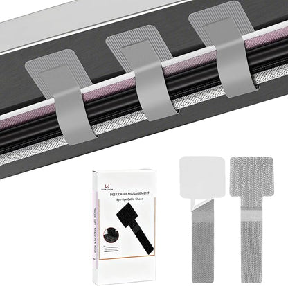 Desk Cable Management, Wire Organizers for Cords - Upgrade 48 PCS Grey Sticky Back Self Adhesive Cable Ties, Hook and Loop Straps for Home or Office Use
