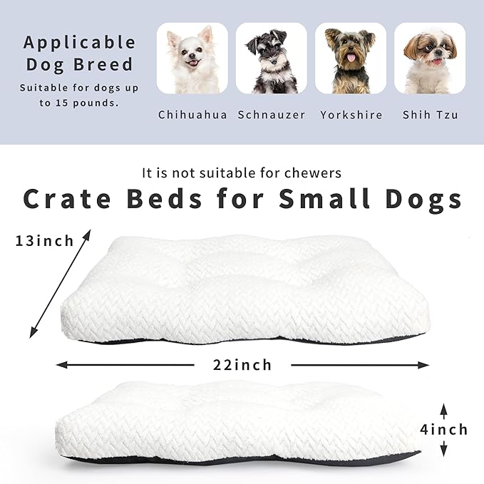 Dog Bed for Small Dogs Crate Washable 22 inch Dog Mats for Sleeping,Up to 15 lbs Soft and Fluffy White S