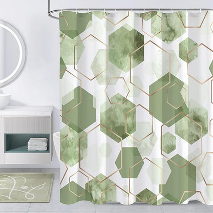 Litabel Modern Extra Long Shower Curtain for Bathroom, Sage Green Geometric Art Decor Waterproof Bath Curtain, Abstract Fabric Shower Curtain Sets for Home Decor, 72x84 Inch