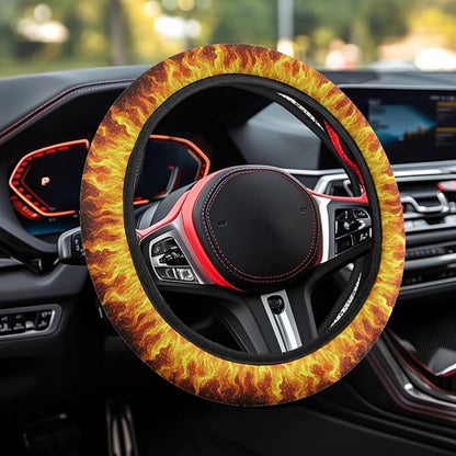 AFPANQZ Steering Wheel Cover for Women, Sweat Absorbing Non-Slip Steering Wheel Protection Case, Flame Print Machine Washable Elastic Flexible Universal 14 to 15 inch