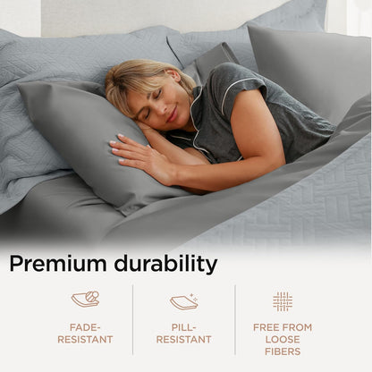 Threadmill Supima Cotton Sheets Queen | 656 Thread Count Queen Sheets for Queen Mattress | 4 Piece Luxury Bed Sheets | Sateen Weave Hotel Quality Sheet with Elasticized Deep Pocket | Dark Grey Sheet